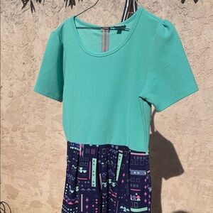 LuLaRoe Aqua and Navy Patterned Midi Dress
